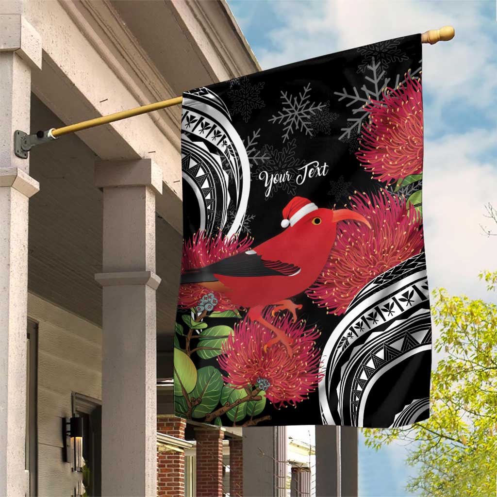 Personalized Mele Kalikimaka Hawaii Garden Flag I'iwi Bird With Ohia Lehua - Black Color LT14 House Flag Black - Polynesian Pride