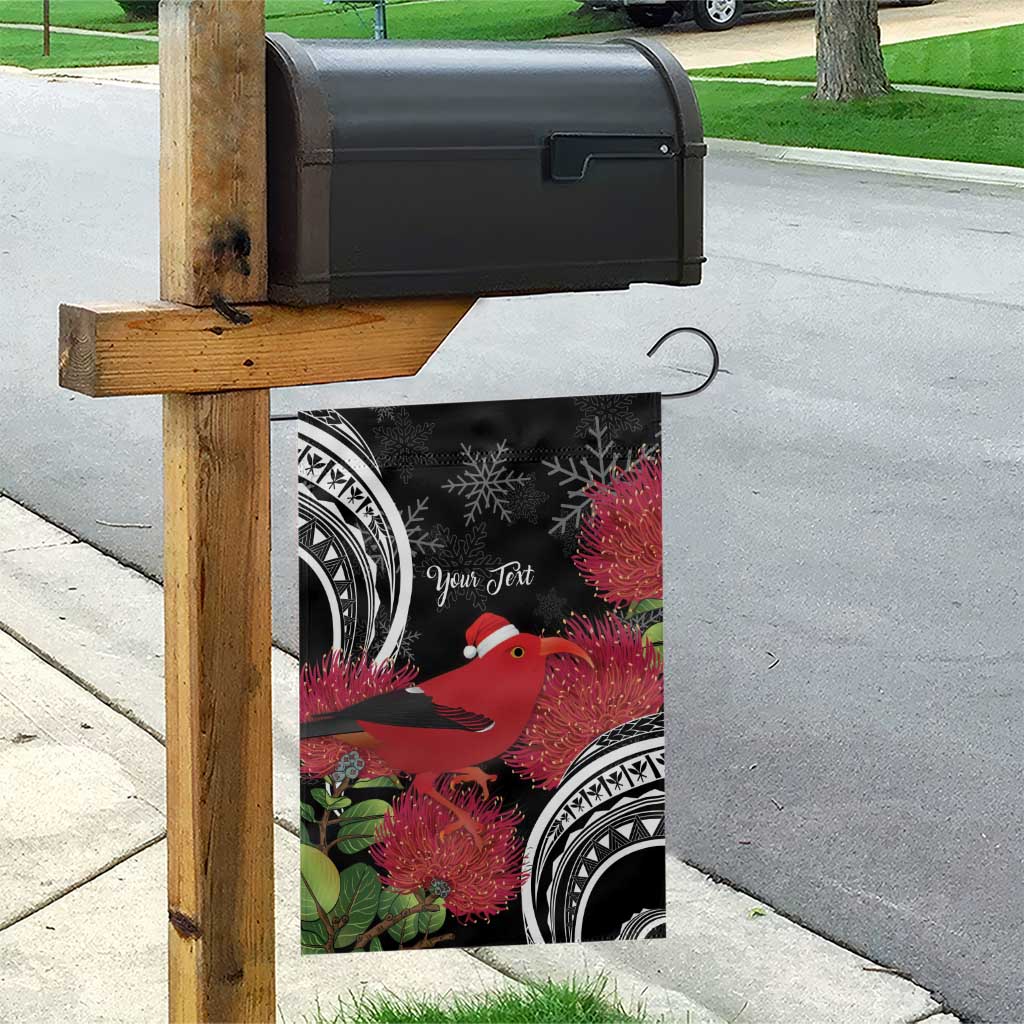 Personalized Mele Kalikimaka Hawaii Garden Flag I'iwi Bird With Ohia Lehua - Black Color LT14 - Polynesian Pride