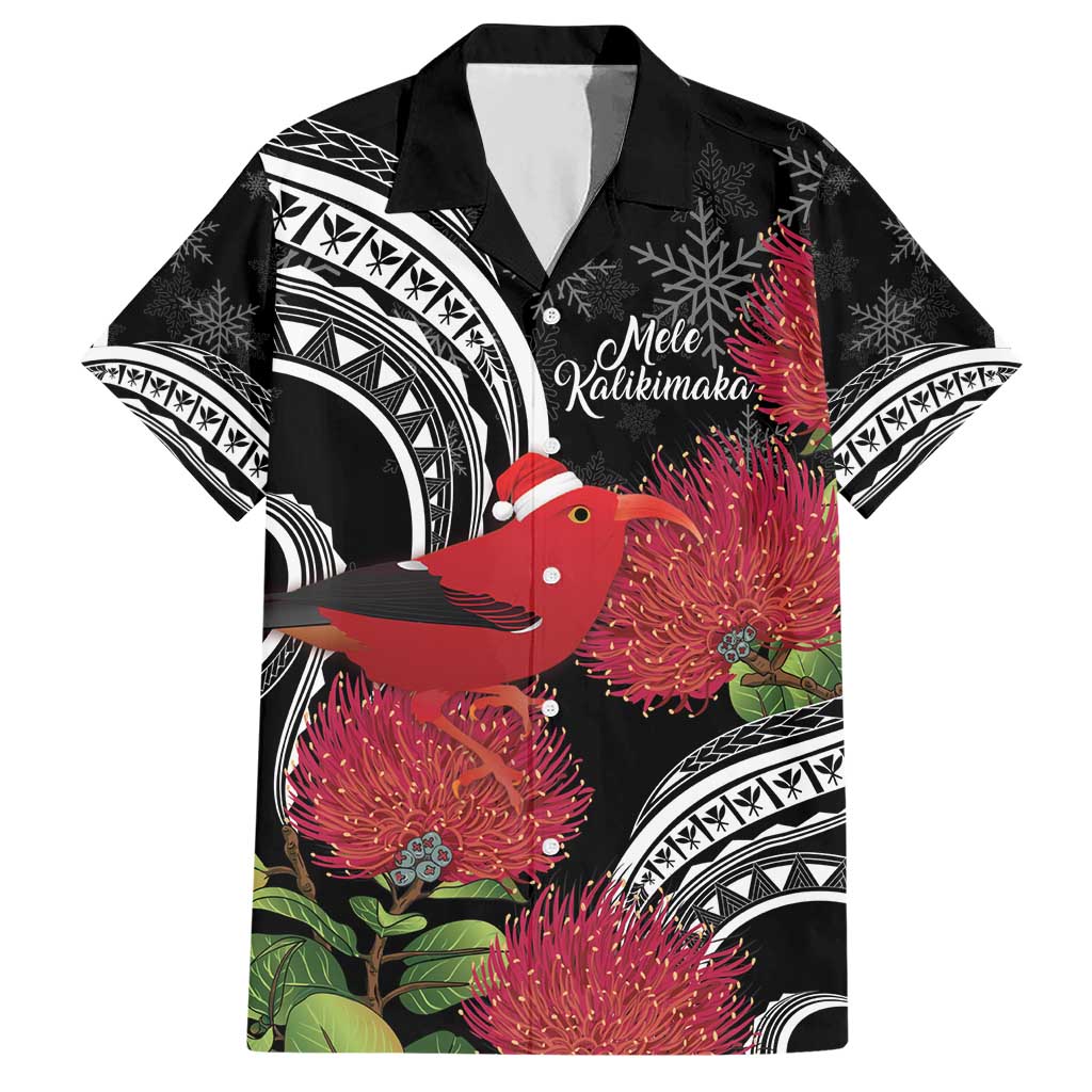 Personalized Mele Kalikimaka Hawaii Hawaiian Shirt I'iwi Bird With Ohia Lehua - Black Color LT14 Black - Polynesian Pride