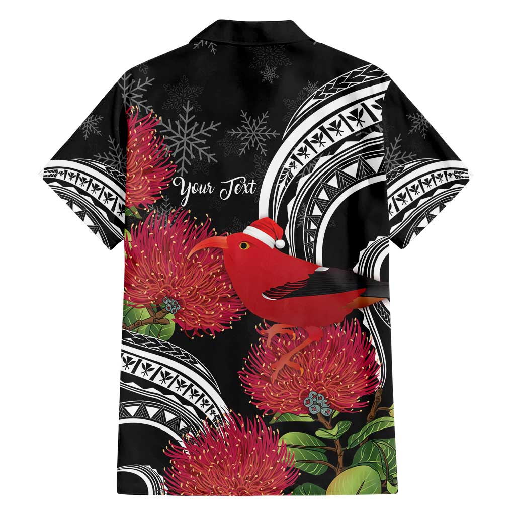 Personalized Mele Kalikimaka Hawaii Hawaiian Shirt I'iwi Bird With Ohia Lehua - Black Color LT14 - Polynesian Pride