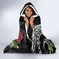 Personalized Mele Kalikimaka Hawaii Hooded Blanket I'iwi Bird With Ohia Lehua - Black Color LT14 - Polynesian Pride