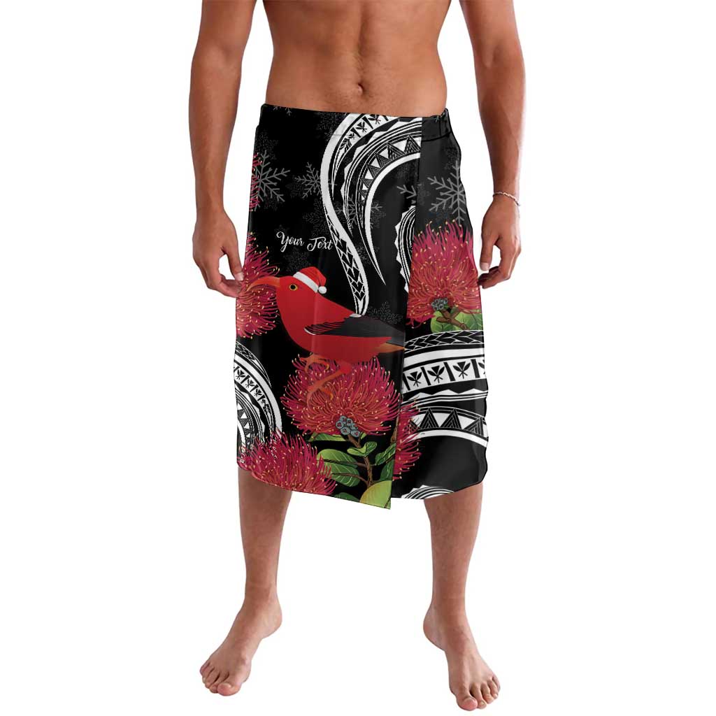Personalized Mele Kalikimaka Hawaii Lavalava I'iwi Bird With Ohia Lehua - Black Color LT14 Black - Polynesian Pride