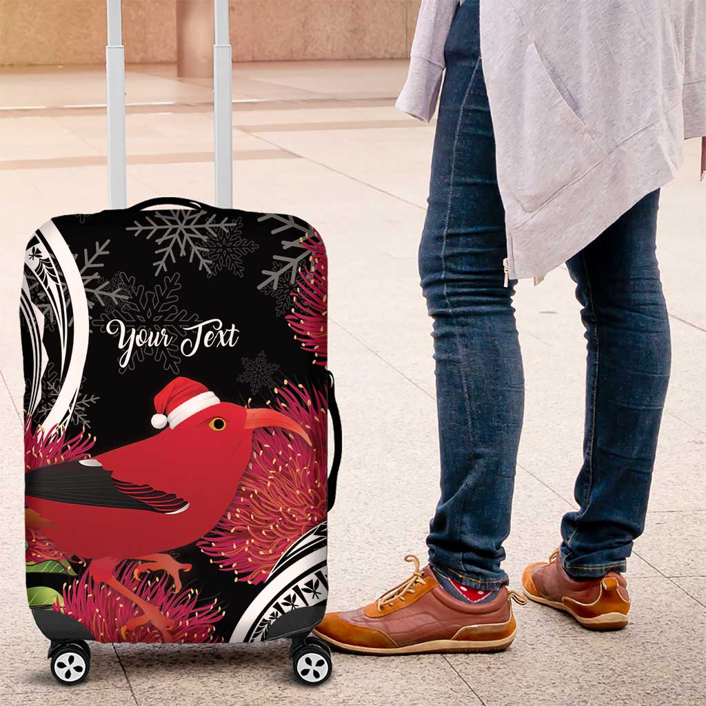 Personalized Mele Kalikimaka Hawaii Luggage Cover I'iwi Bird With Ohia Lehua - Black Color