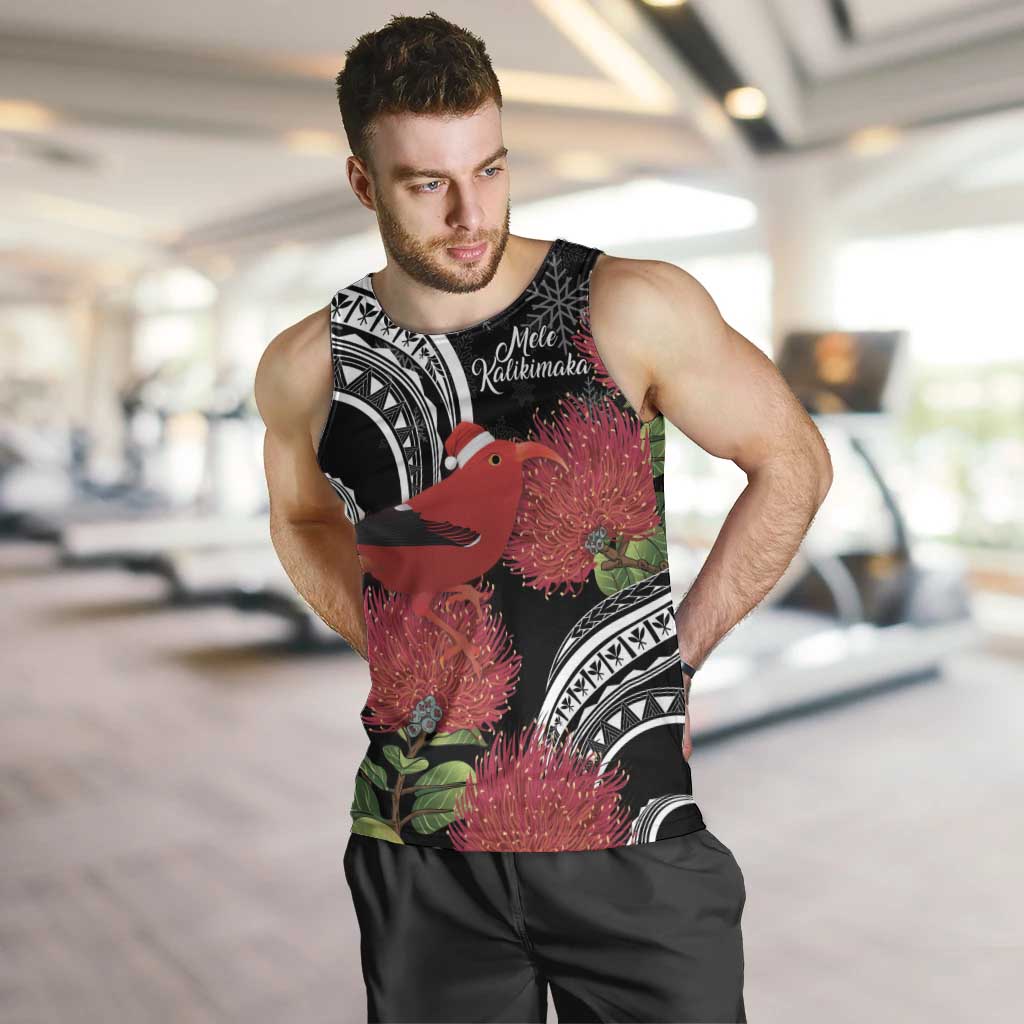 Personalized Mele Kalikimaka Hawaii Men Tank Top I'iwi Bird With Ohia Lehua - Black Color LT14 Black - Polynesian Pride