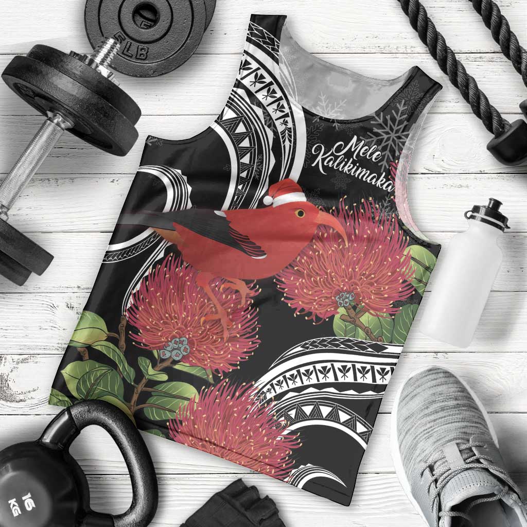 Personalized Mele Kalikimaka Hawaii Men Tank Top I'iwi Bird With Ohia Lehua - Black Color LT14 - Polynesian Pride