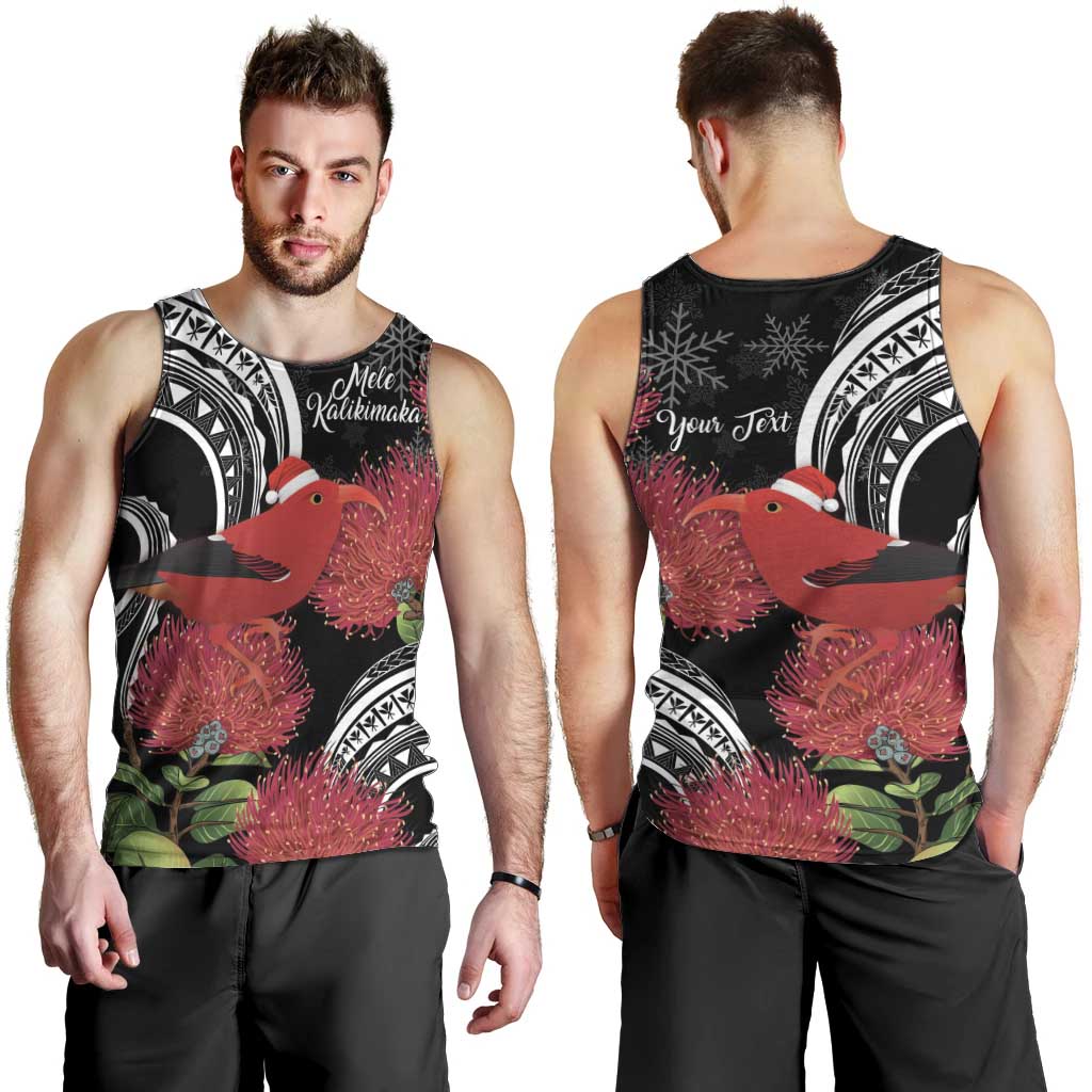 Personalized Mele Kalikimaka Hawaii Men Tank Top I'iwi Bird With Ohia Lehua - Black Color LT14 - Polynesian Pride