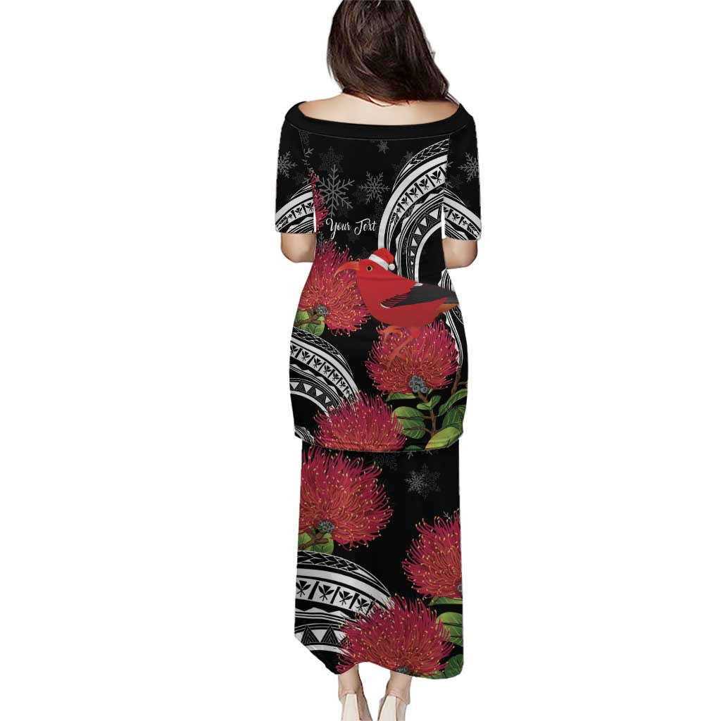 Personalized Mele Kalikimaka Hawaii Puletasi I'iwi Bird With Ohia Lehua - Black Color LT14 - Polynesian Pride
