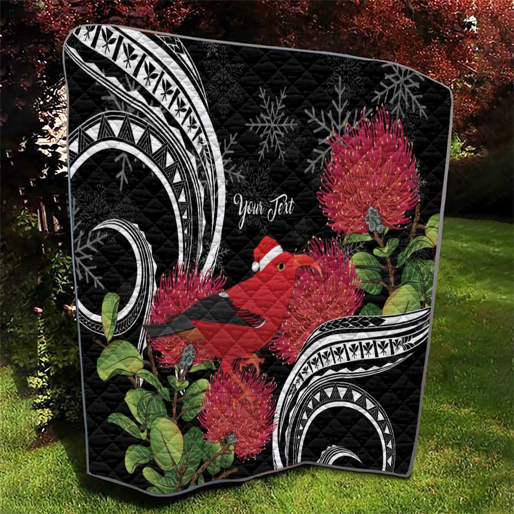 Personalized Mele Kalikimaka Hawaii Quilt I'iwi Bird With Ohia Lehua - Black Color