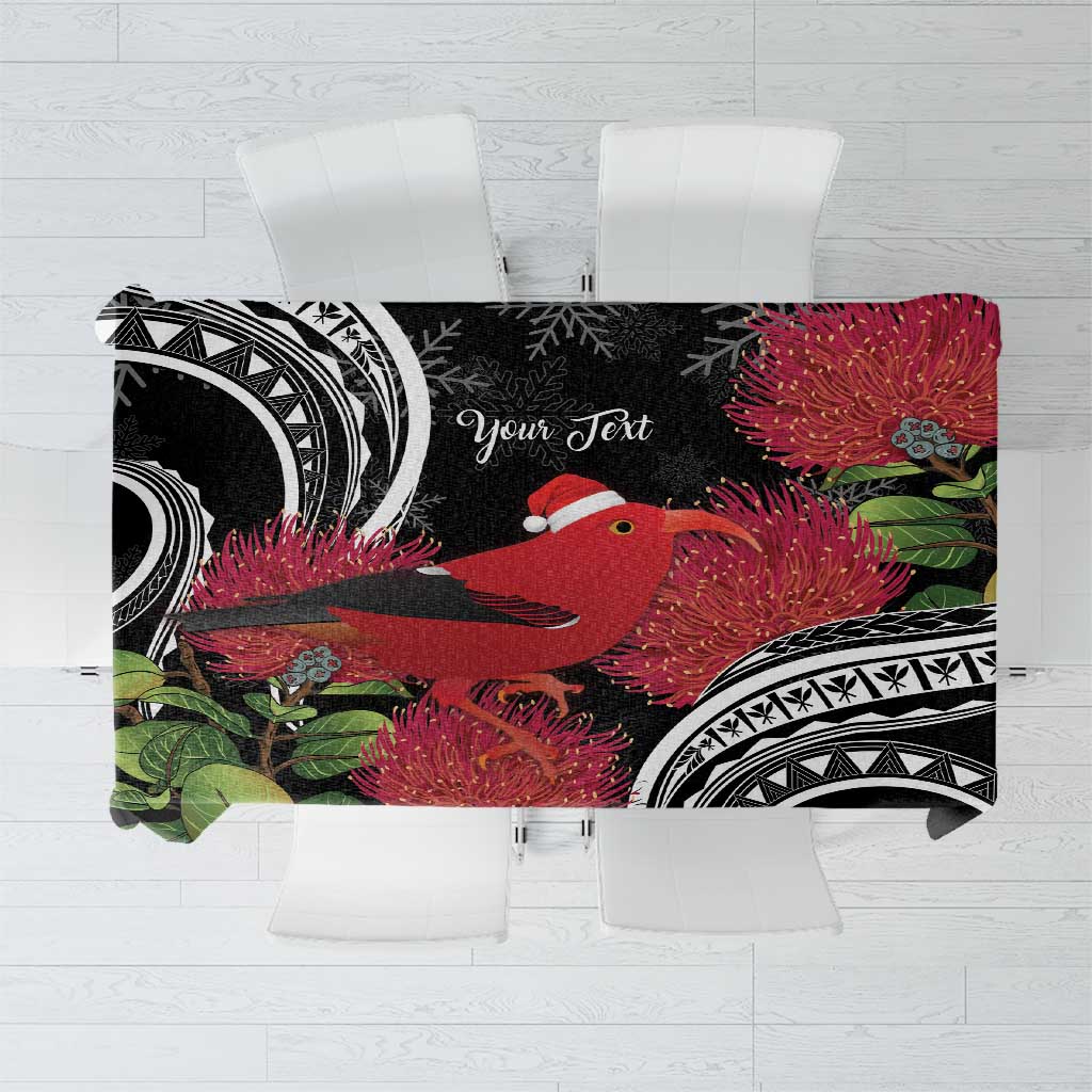 Personalized Mele Kalikimaka Hawaii Tablecloth I'iwi Bird With Ohia Lehua - Black Color