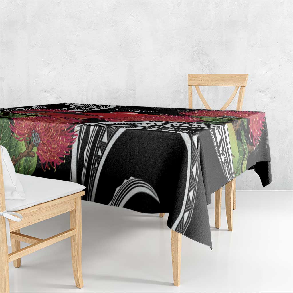 Personalized Mele Kalikimaka Hawaii Tablecloth I'iwi Bird With Ohia Lehua - Black Color LT14 - Polynesian Pride