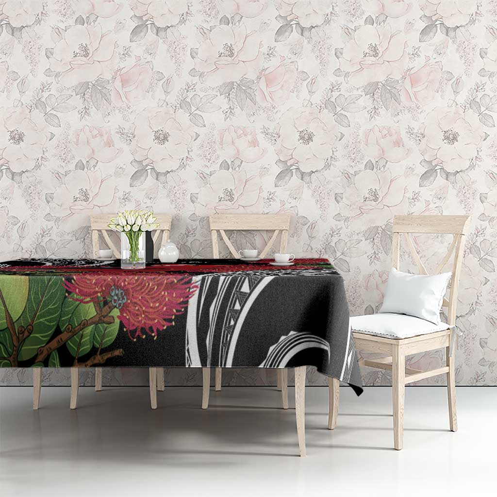 Personalized Mele Kalikimaka Hawaii Tablecloth I'iwi Bird With Ohia Lehua - Black Color LT14 - Polynesian Pride