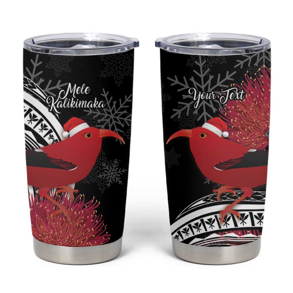 Personalized Mele Kalikimaka Hawaii Tumbler Cup I'iwi Bird With Ohia Lehua - Black Color