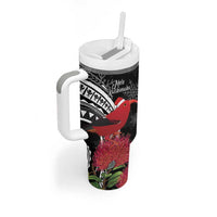 Personalized Mele Kalikimaka Hawaii Tumbler With Handle I'iwi Bird With Ohia Lehua - Black Color