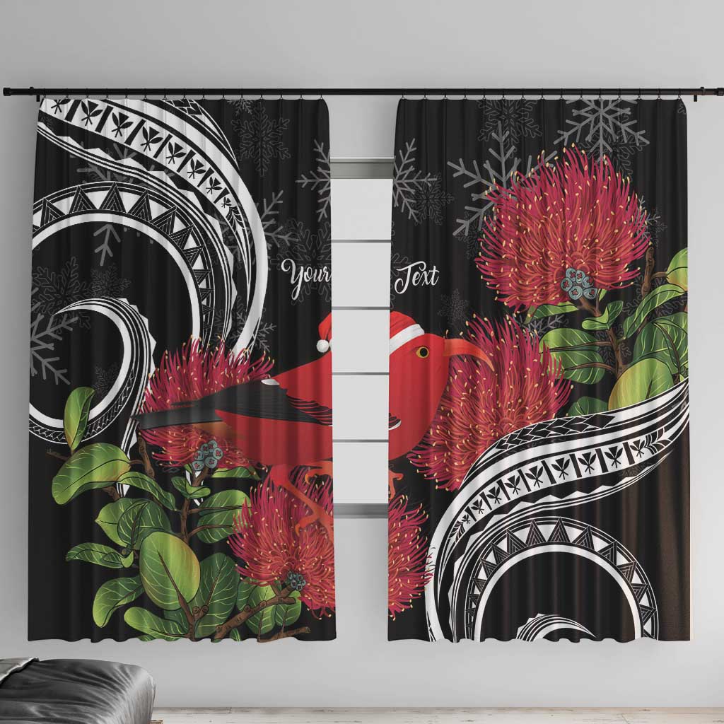 Personalized Mele Kalikimaka Hawaii Window Curtain I'iwi Bird With Ohia Lehua - Black Color LT14 With Hooks Black - Polynesian Pride