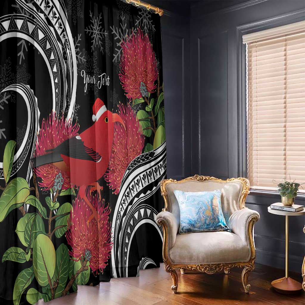 Personalized Mele Kalikimaka Hawaii Window Curtain I'iwi Bird With Ohia Lehua - Black Color LT14 - Polynesian Pride