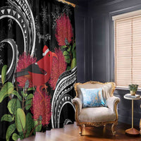 Personalized Mele Kalikimaka Hawaii Window Curtain I'iwi Bird With Ohia Lehua - Black Color LT14 - Polynesian Pride