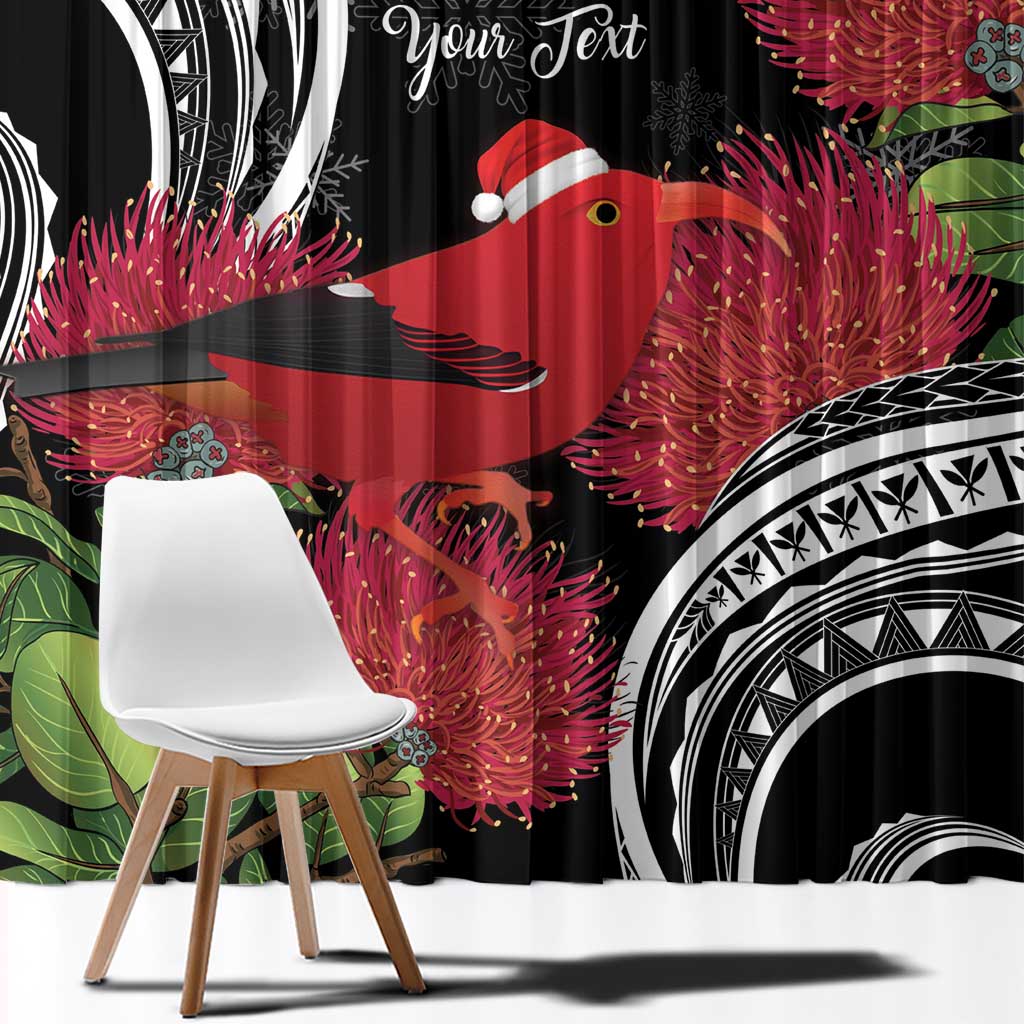 Personalized Mele Kalikimaka Hawaii Window Curtain I'iwi Bird With Ohia Lehua - Black Color LT14 - Polynesian Pride