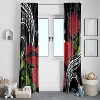 Personalized Mele Kalikimaka Hawaii Window Curtain I'iwi Bird With Ohia Lehua - Black Color LT14 - Polynesian Pride