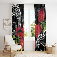 Personalized Mele Kalikimaka Hawaii Window Curtain I'iwi Bird With Ohia Lehua - Black Color LT14 - Polynesian Pride