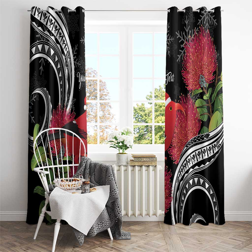 Personalized Mele Kalikimaka Hawaii Window Curtain I'iwi Bird With Ohia Lehua - Black Color LT14 - Polynesian Pride