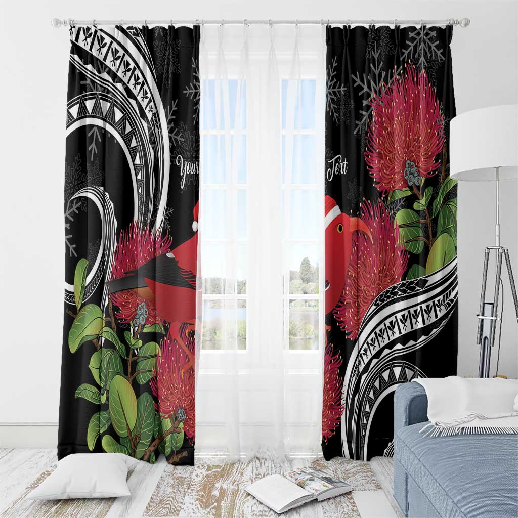 Personalized Mele Kalikimaka Hawaii Window Curtain I'iwi Bird With Ohia Lehua - Black Color LT14 - Polynesian Pride