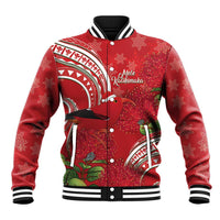 Personalized Mele Kalikimaka Hawaii Baseball Jacket I'iwi Bird With Ohia Lehua - Red Color LT14 Unisex Red - Polynesian Pride