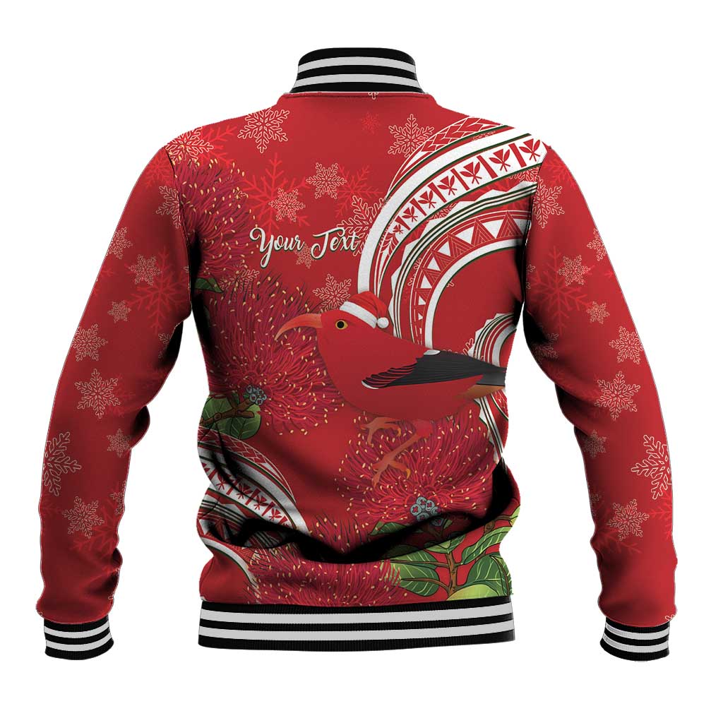 Personalized Mele Kalikimaka Hawaii Baseball Jacket I'iwi Bird With Ohia Lehua - Red Color LT14 - Polynesian Pride