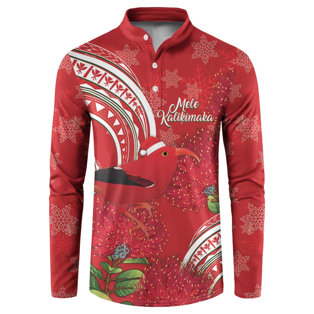 Personalized Mele Kalikimaka Hawaii Button Sweatshirt I'iwi Bird With Ohia Lehua - Red Color LT14 Red - Polynesian Pride