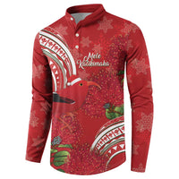 Personalized Mele Kalikimaka Hawaii Button Sweatshirt I'iwi Bird With Ohia Lehua - Red Color LT14 - Polynesian Pride