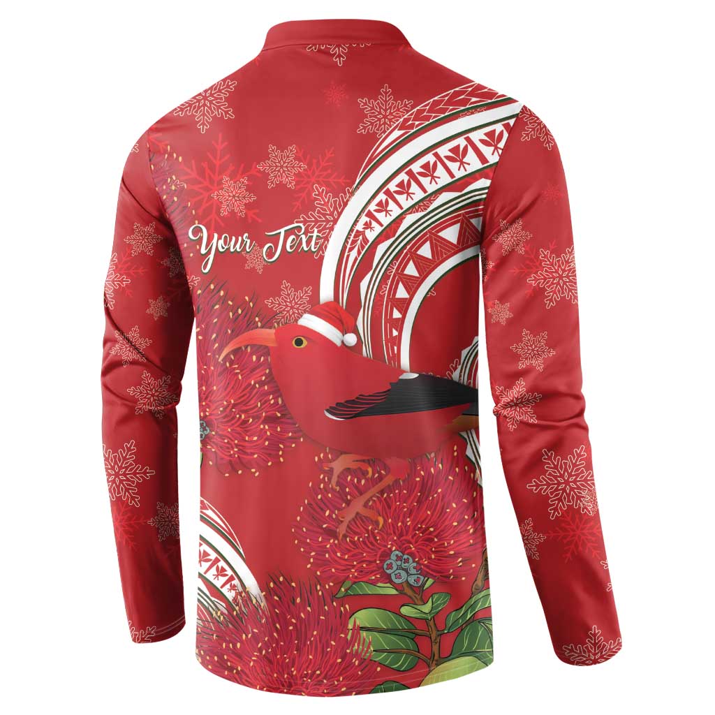 Personalized Mele Kalikimaka Hawaii Button Sweatshirt I'iwi Bird With Ohia Lehua - Red Color LT14 - Polynesian Pride