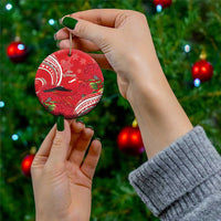 Personalized Mele Kalikimaka Hawaii Ceramic Ornament I'iwi Bird With Ohia Lehua - Red Color LT14 - Polynesian Pride