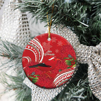 Personalized Mele Kalikimaka Hawaii Ceramic Ornament I'iwi Bird With Ohia Lehua - Red Color LT14 - Polynesian Pride