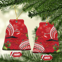 Personalized Mele Kalikimaka Hawaii Ceramic Ornament I'iwi Bird With Ohia Lehua - Red Color LT14 Bell Flake Red - Polynesian Pride