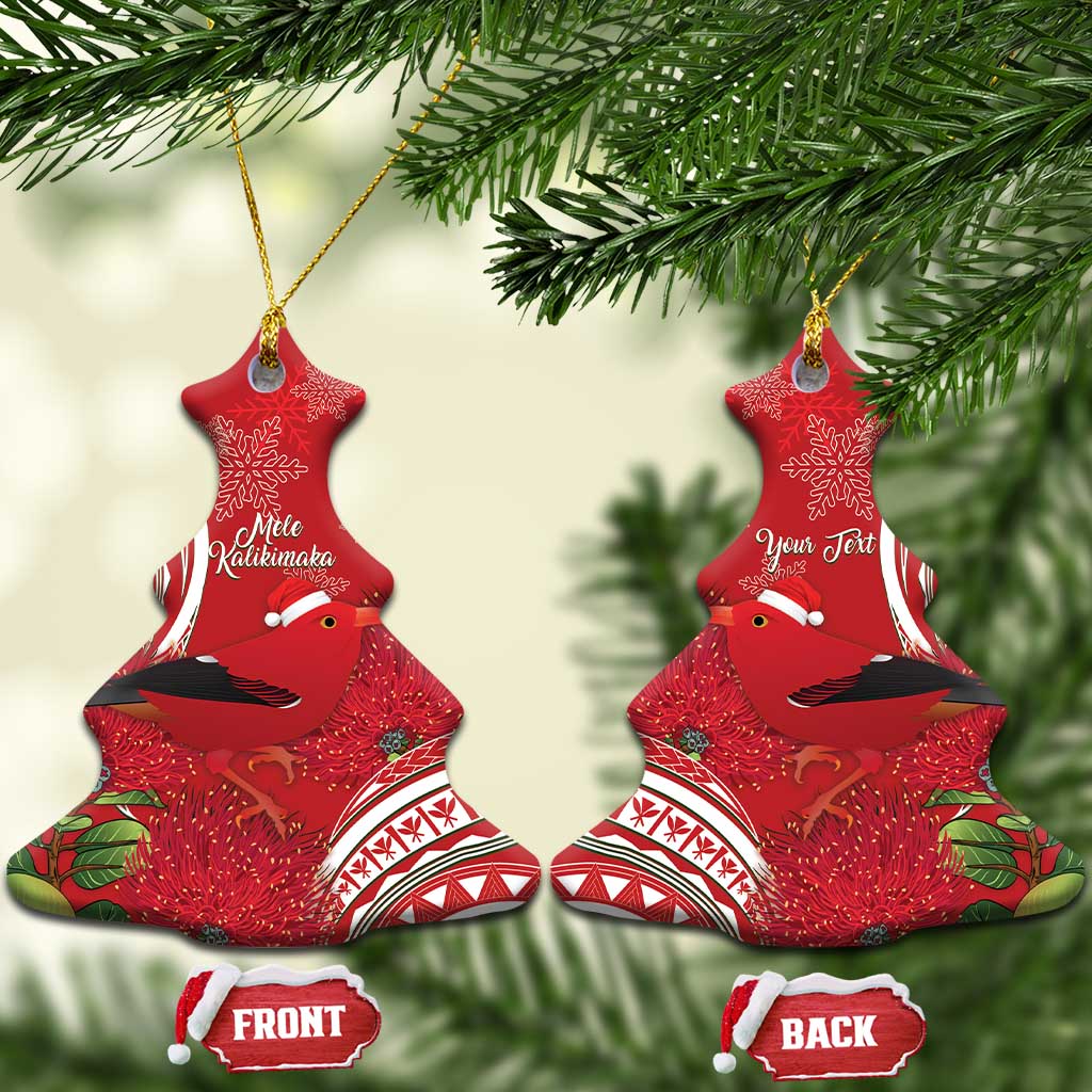Personalized Mele Kalikimaka Hawaii Ceramic Ornament I'iwi Bird With Ohia Lehua - Red Color LT14 Christmas Tree Red - Polynesian Pride