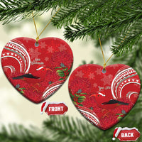 Personalized Mele Kalikimaka Hawaii Ceramic Ornament I'iwi Bird With Ohia Lehua - Red Color LT14 Heart Red - Polynesian Pride