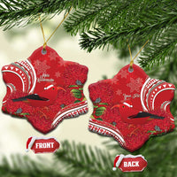 Personalized Mele Kalikimaka Hawaii Ceramic Ornament I'iwi Bird With Ohia Lehua - Red Color LT14 Snow Flake Red - Polynesian Pride