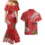 Personalized Mele Kalikimaka Hawaii Couples Matching Mermaid Dress and Hawaiian Shirt I'iwi Bird With Ohia Lehua - Red Color