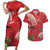 Personalized Mele Kalikimaka Hawaii Couples Matching Short Sleeve Bodycon Dress and Hawaiian Shirt I'iwi Bird With Ohia Lehua - Red Color