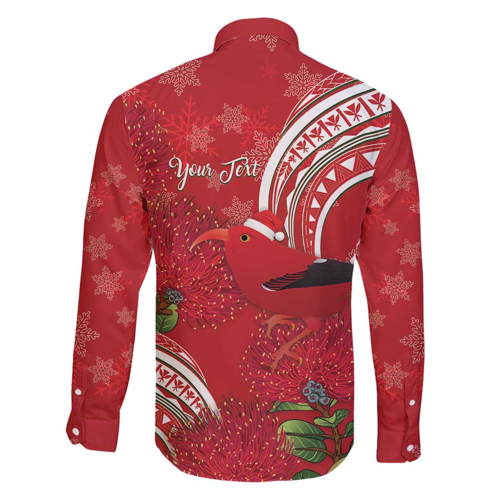 Personalized Mele Kalikimaka Hawaii Family Matching Mermaid Dress and Hawaiian Shirt I'iwi Bird With Ohia Lehua - Red Color