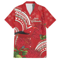 Personalized Mele Kalikimaka Hawaii Family Matching Off The Shoulder Long Sleeve Dress and Hawaiian Shirt I'iwi Bird With Ohia Lehua - Red Color