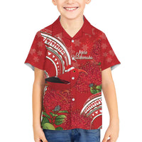 Personalized Mele Kalikimaka Hawaii Family Matching Short Sleeve Bodycon Dress and Hawaiian Shirt I'iwi Bird With Ohia Lehua - Red Color