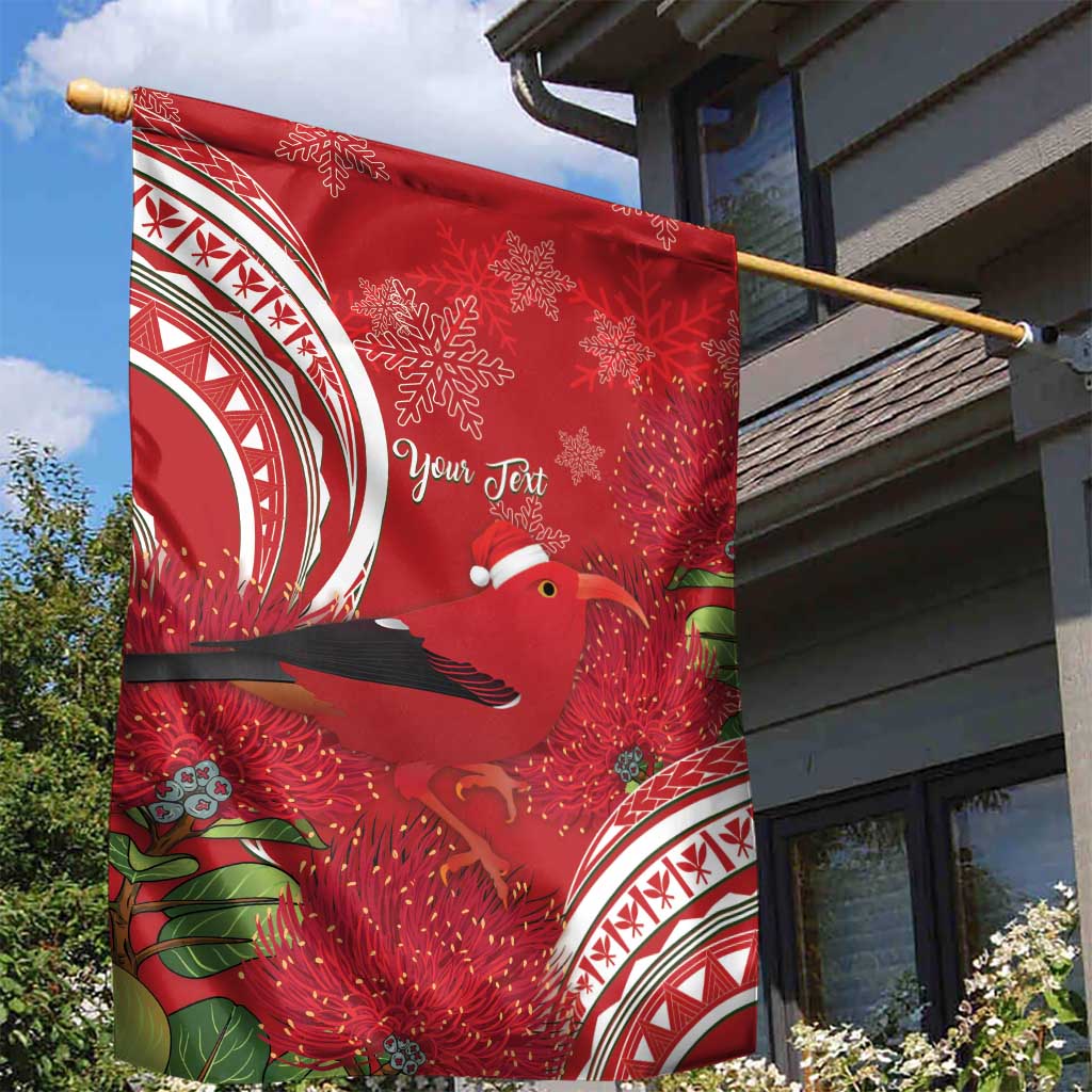 Personalized Mele Kalikimaka Hawaii Garden Flag I'iwi Bird With Ohia Lehua - Red Color LT14 - Polynesian Pride