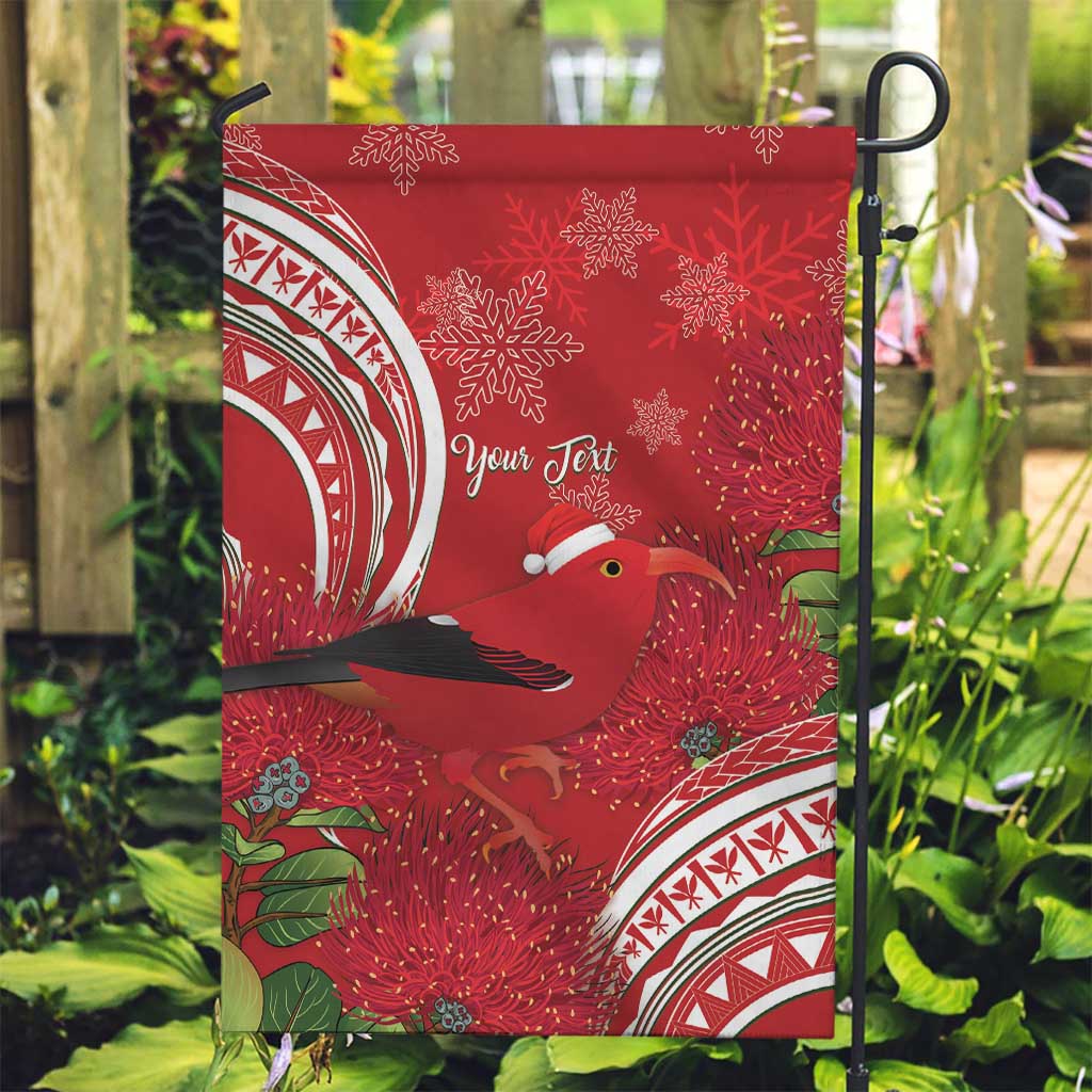 Personalized Mele Kalikimaka Hawaii Garden Flag I'iwi Bird With Ohia Lehua - Red Color LT14 Garden Flag Red - Polynesian Pride