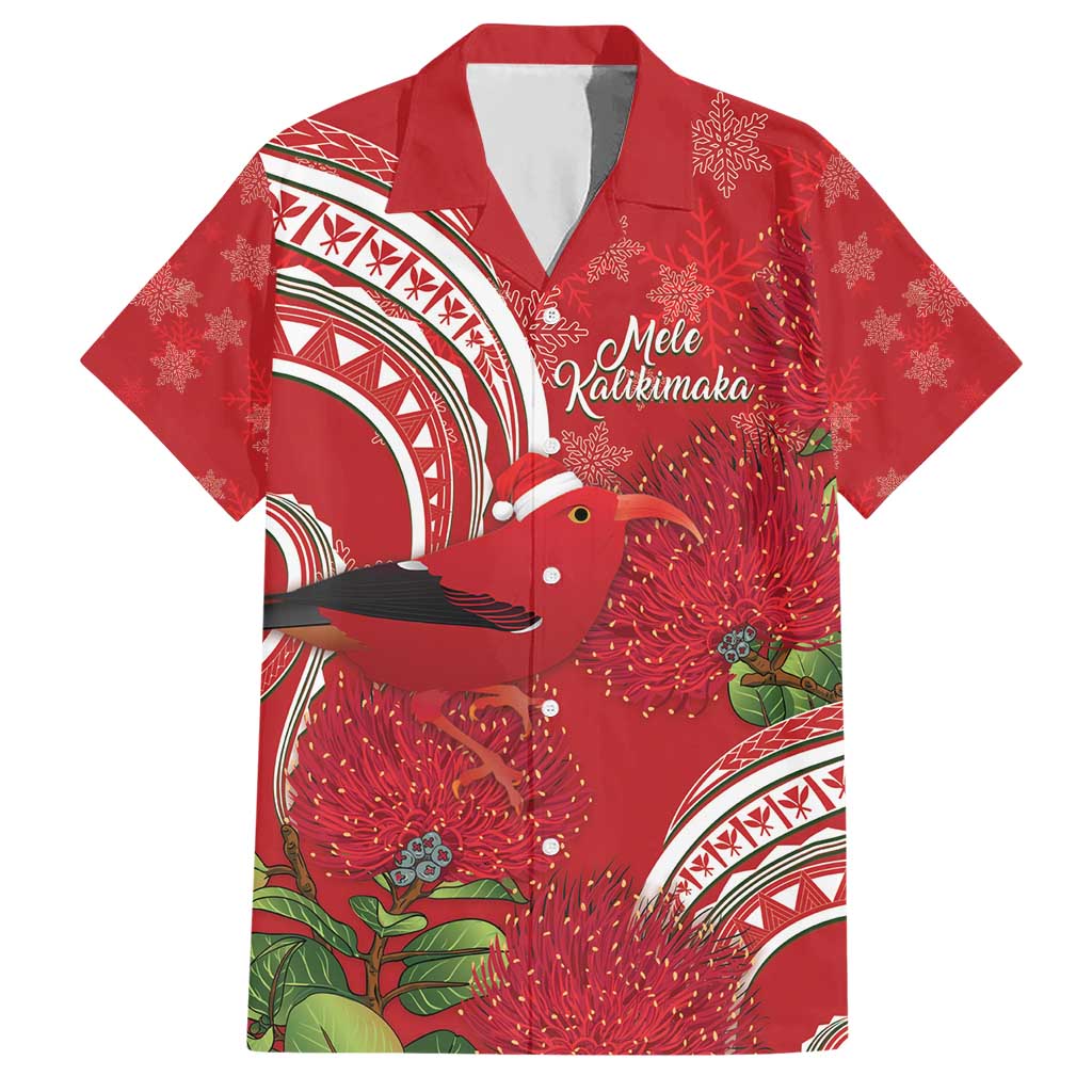 Personalized Mele Kalikimaka Hawaii Hawaiian Shirt I'iwi Bird With Ohia Lehua - Red Color