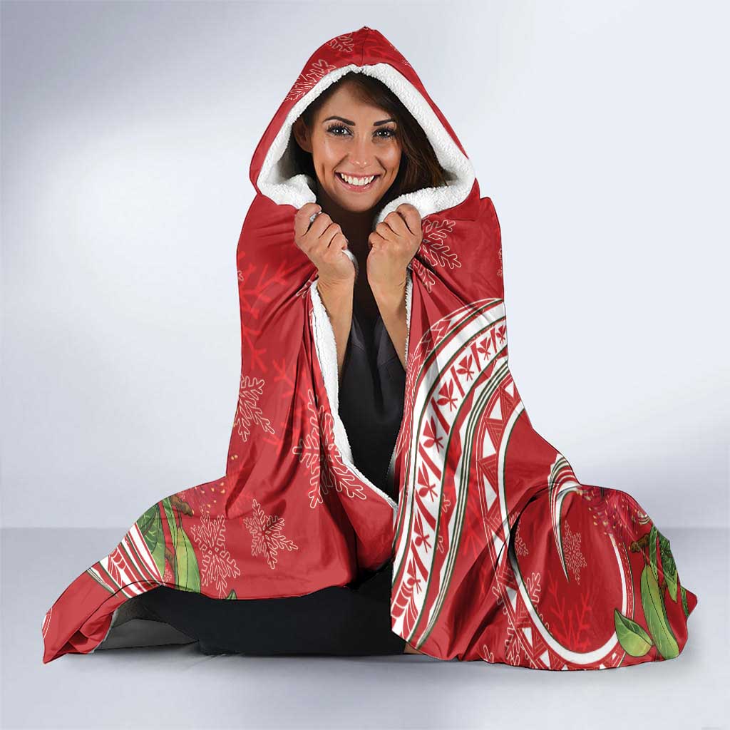 Personalized Mele Kalikimaka Hawaii Hooded Blanket I'iwi Bird With Ohia Lehua - Red Color LT14 - Polynesian Pride