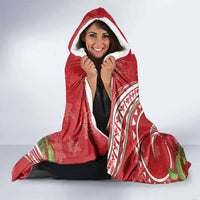 Personalized Mele Kalikimaka Hawaii Hooded Blanket I'iwi Bird With Ohia Lehua - Red Color LT14 - Polynesian Pride