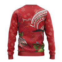 Personalized Mele Kalikimaka Hawaii Ugly Christmas Sweater I'iwi Bird With Ohia Lehua - Red Color
