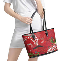 Personalized Mele Kalikimaka Hawaii Leather Tote Bag I'iwi Bird With Ohia Lehua - Red Color LT14 - Polynesian Pride