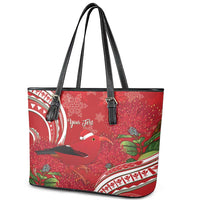 Personalized Mele Kalikimaka Hawaii Leather Tote Bag I'iwi Bird With Ohia Lehua - Red Color LT14 - Polynesian Pride