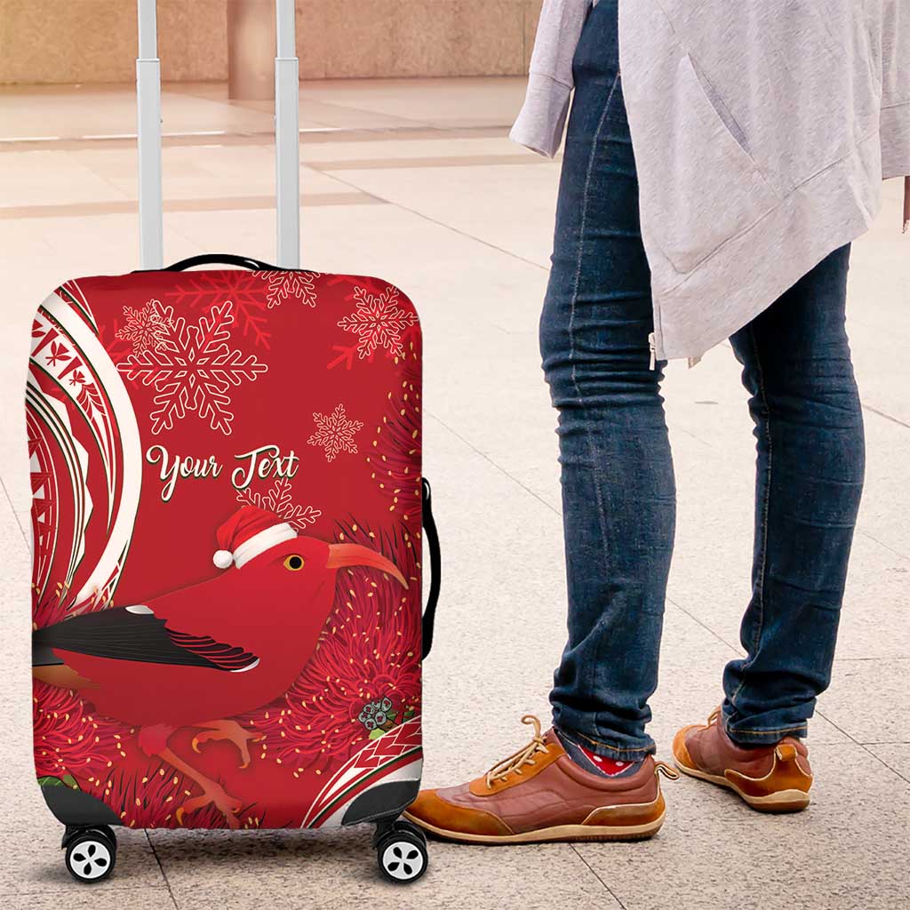 Personalized Mele Kalikimaka Hawaii Luggage Cover I'iwi Bird With Ohia Lehua - Red Color